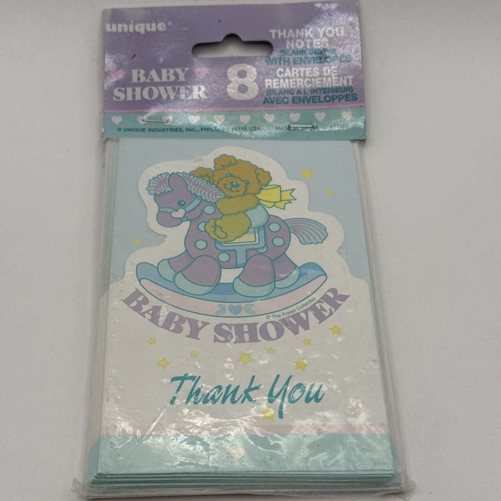 Unique Baby Shower Thank You Notes 8-Pack Bear Rocking Horse Purple‎ Blue